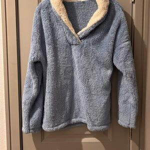 Cozy Blue and Cream Women's Pajama Top, Loungewear